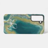 ティール(緑がかった色)グリーンアガテマーブル抽象芸術名モノグラム SAMSUNG GALAXYケース (裏面横)