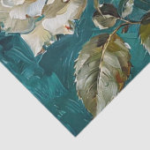 ティール(緑がかった色)グリーンアンドクリームバラフローラアート油デザイン 薄葉紙 (詳細)