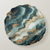 ティール(緑がかった色)グリーンアンド金ゴールド大理石 ラウンドクッション (裏面)