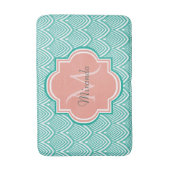 ティール（緑がかった色）グリーンアールデコフィッシュはかりで測ピンクモノグラム名 バスマット (正面縦)