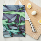 ティール（緑がかった色）グリーンイエローオレンジ金ゴールドレッド抽象芸術アート キッチンタオル (四つ折り)