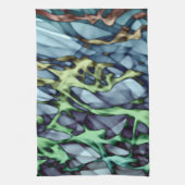 ティール（緑がかった色）グリーンイエローオレンジ金ゴールドレッド抽象芸術アート キッチンタオル (縦)