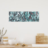 ティール（緑がかった色）グリーンイエローオレンジ金ゴールドレッド抽象芸術アート ポスター (キッチン)