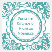 ティール（緑がかった色）グリーンウィリアムモリスキャニングジャールラベル スクエアシール (正面)