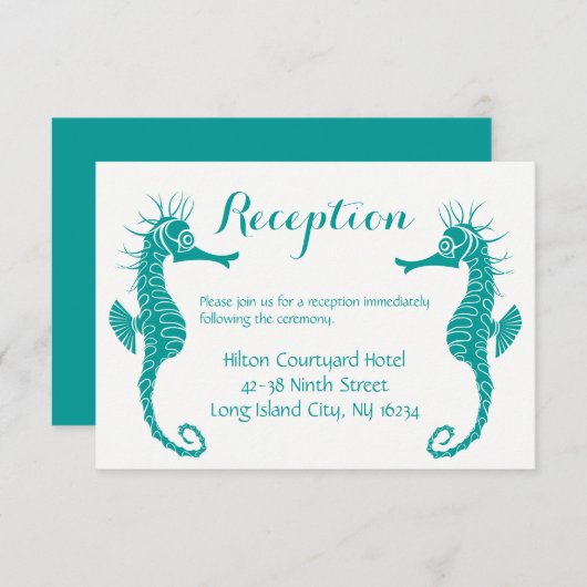 ティール（緑がかった色）グリーンウェディングレセプションシーホースビーチ エンクロージャーカード (正面/裏面)