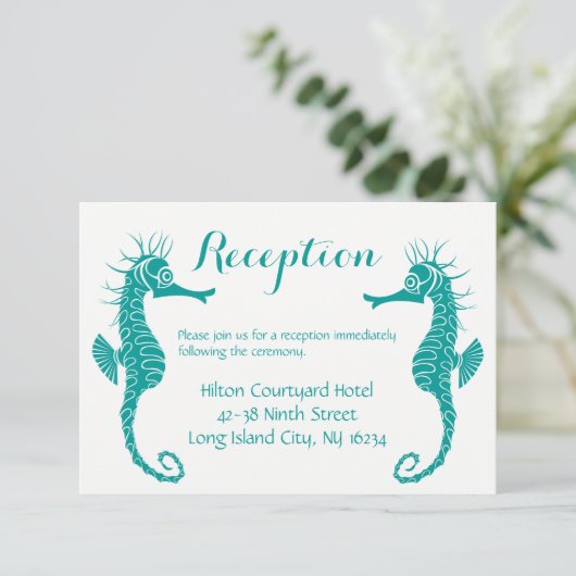 ティール（緑がかった色）グリーンウェディングレセプションシーホースビーチ エンクロージャーカード (スタンド正面)