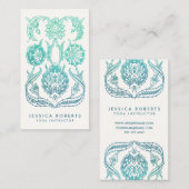 ティール（緑がかった色）グリーンウォーターカラーボホフローラ 名刺 (正面/裏面)