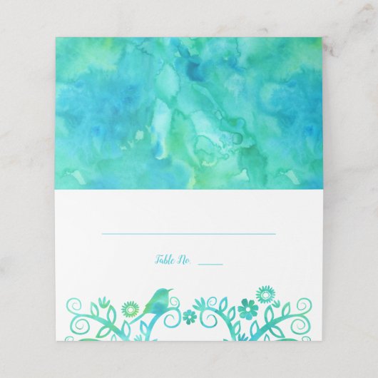 ティール（緑がかった色）グリーンウォーター色のツリーの人生の折り畳み プレイスカード (外部開封)