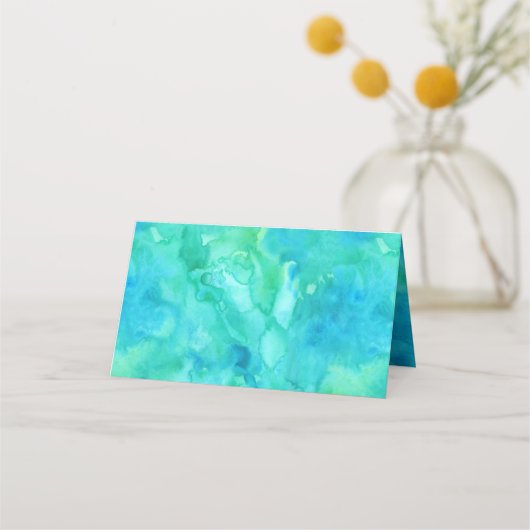 ティール（緑がかった色）グリーンウォーター色のツリーの人生の折り畳み プレイスカード (裏面)