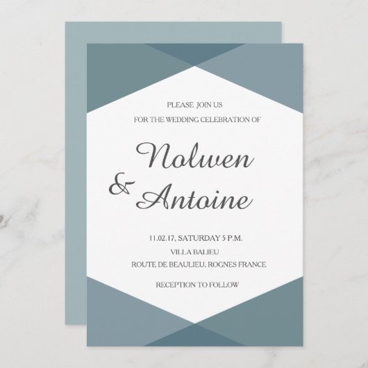 ティール(緑がかった色)グリーンエレガントシモダンア幾何結婚 招待状 (正面/裏面)