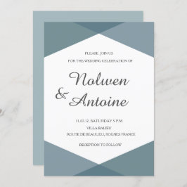 ティール（緑がかった色）グリーンエレガントシモダンア幾何結婚 招待状