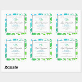 ティール(緑がかった色)グリーンカラーフローラ製品パッケージラベル スクエアシール (シート)