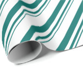 ティール（緑がかった色）グリーンキャンディーケインストライプズホリデイ ラッピングペーパー (ロールコーナー)