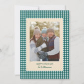 ティール（緑がかった色）グリーンギンガムプレイドホリデーフォトクリスマス シーズンカード (正面)