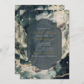 ティール（緑がかった色）グリーンクリーム水カラー金ゴールドシナブライダル 招待状 (正面/裏面)