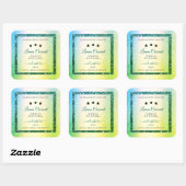 ティール（緑がかった色）グリーングラデーショングリッタースパークル製品ラベル スクエアシール (シート)