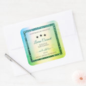 ティール（緑がかった色）グリーングラデーショングリッタースパークル製品ラベル スクエアシール (封筒)