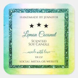 ティール（緑がかった色）グリーングラデーショングリッタースパークル製品ラベル スクエアシール