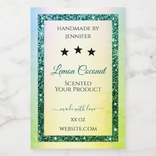 ティール（緑がかった色）グリーングラデーショングリッタースパークル製品ラベル フードラベル (シングルラベル)