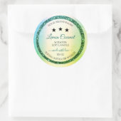 ティール（緑がかった色）グリーングラデーショングリッタースパークル製品ラベル ラウンドシール (バッグ)