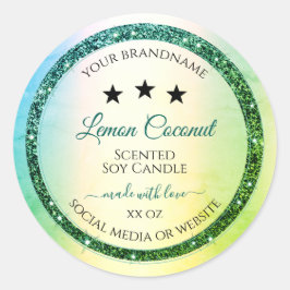 ティール（緑がかった色）グリーングラデーショングリッタースパークル製品ラベル ラウンドシール