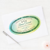 ティール（緑がかった色）グリーングラデーショングリッタースパークル製品ラベル 楕円形シール (封筒)