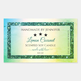ティール（緑がかった色）グリーングラデーショングリッタースパークル製品ラベル 長方形シール