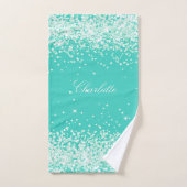 ティール（緑がかった色）グリーングリッターダストネームバスタオルセット バスタオルセット (ハンドタオル)