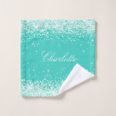 ティール（緑がかった色）グリーングリッターダストネームバスタオルセット バスタオルセット (ウォッシュタオル)