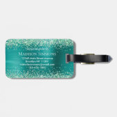 ティール（緑がかった色）グリーングリッターブラシ仕上げ金属モノグラムスクリプト ラゲッジタグ (裏面横)