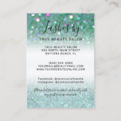 ティール（緑がかった色）グリーングリッターラッシュエクステンションアフターケアアイコン 名刺 (裏面)