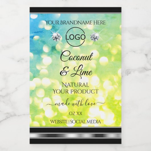 ティール（緑がかった色）グリーングリッター製品ラベルダイヤモンドロゴ フードラベル (シングルラベル)