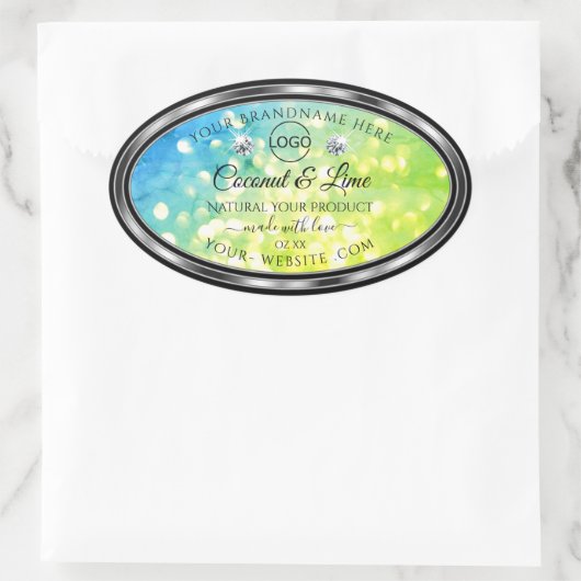 ティール(緑がかった色)グリーングリッター製品ラベルダイヤモンドロゴ 楕円形シール (バッグ)