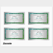 ティール(緑がかった色)グリーングリッター銀製品包装ラベル 長方形シール (シート)