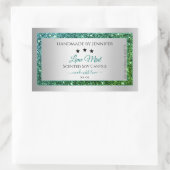 ティール(緑がかった色)グリーングリッター銀製品包装ラベル 長方形シール (バッグ)