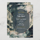 ティール(緑がかった色)グリーンコズミックウォーター色金ゴールド天空ベビー 招待状 (正面/裏面)