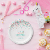 ティール（緑がかった色）グリーンコーラルオレンジドットカスタム紙プレート ペーパープレート (パーティー)