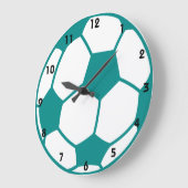 ティール(緑がかった色)グリーンサッカーボール ラージ壁時計 (傾斜)