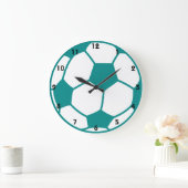 ティール(緑がかった色)グリーンサッカーボール ラージ壁時計 (ホーム)