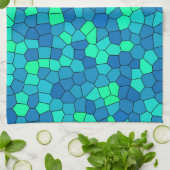 ティール(緑がかった色)グリーンシアン青ステンドグラス模様 キッチンタオル (折り畳み)