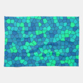 ティール(緑がかった色)グリーンシアン青ステンドグラス模様 キッチンタオル (横)