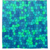 ティール（緑がかった色）グリーンシアン青ステンドグラス模様 シャワーカーテン (正面)