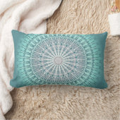 ティール(緑がかった色)グリーンシェブロンマンダラ ランバークッション (ブランケット)