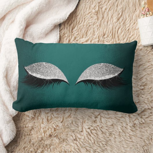 ティール（緑がかった色）グリーンシルバーグリッターブラックグレームメイクアップまばたき ランバークッション (ブランケット)