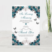 ティール(緑がかった色)グリーンシルバーバタフライキンセアニェラ 招待状 (裏面)