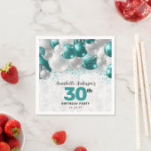 ティール(緑がかった色)グリーンシルバーバルーングリッター誕生日 スタンダードカクテルナプキン (インサイチュ)