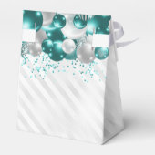 ティール(緑がかった色)グリーンシルバーバルーングリッター誕生日 フェイバーボックス (裏面サイド)