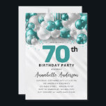 ティール（緑がかった色）グリーンシルバーバルーングリッター70誕生日 招待状<br><div class="desc">グラムモダンティール（緑がかった色）グリーンシルバーバルーングリッタースパークルアエージ誕生日招待状</div>
