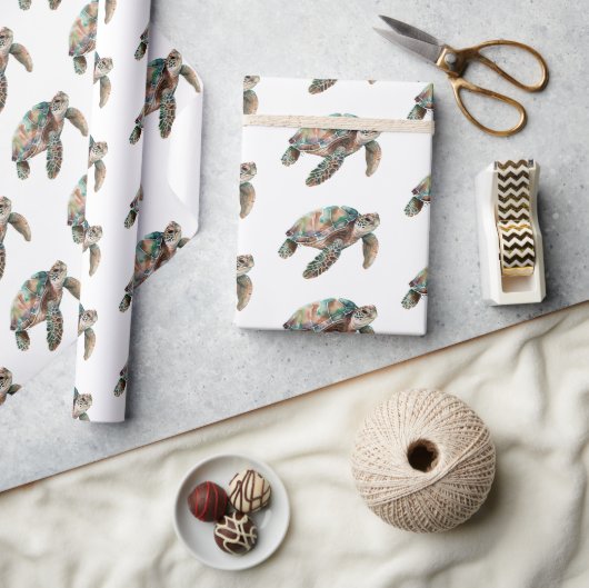 ティール（緑がかった色）グリーンシーウミガメ ラッピングペーパー (クラフト)