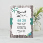 ティール（緑がかった色）グリーンシーシェル&スターフィッシュビーチブライダルシャワー 招待状 (スタンド正面)